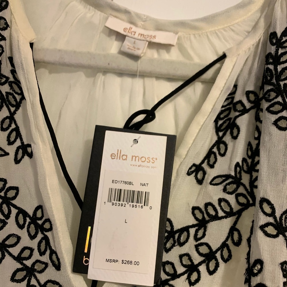 NWT! Ella Moss White with black Embroidery Dress - Picture 2 of 5